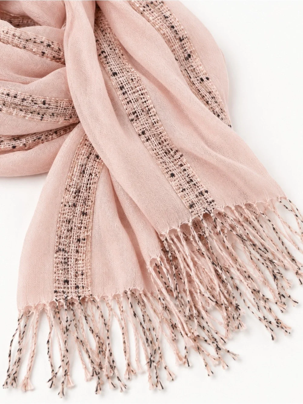Blush Pink Boho Woven Fringe Scarf Lightweight Textured Cottagecore